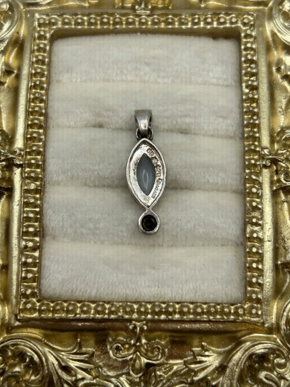 Vintage Sterling Silver Abalone Pendant Marquise Inlay Blue Stone Accent - Picture 6 of 12